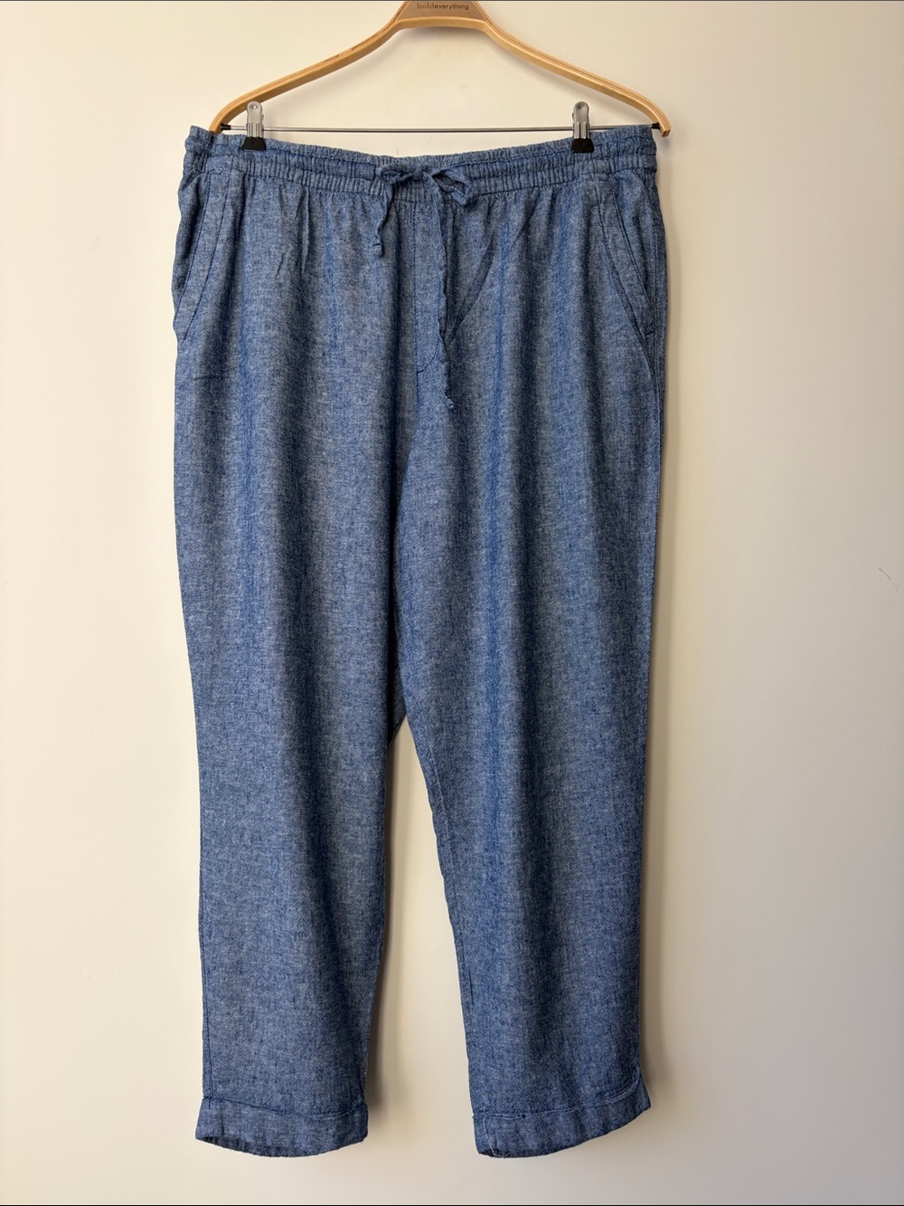 OLD NAVY Linen Blend Chambray Blue Casual Drawstring Cropped Pants Size XL
